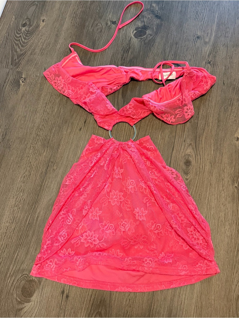 ✨NEVER WORN✨ Women's Hot Pink Lace Halter Chemise with Ring Detail